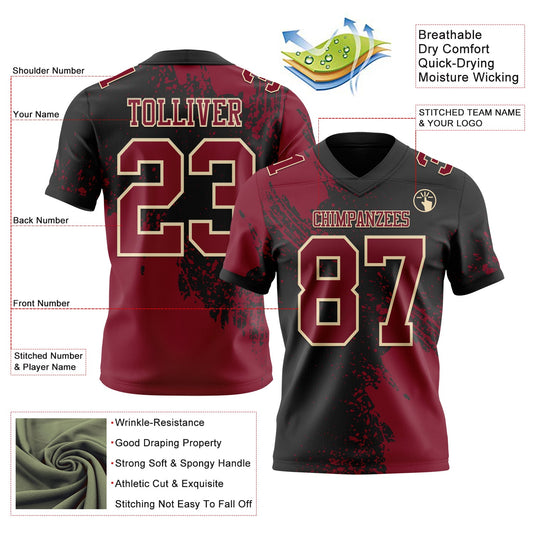 Custom Black Crimson-Cream 3D Pattern Abstract Brush Stroke Mesh Authentic Football Jersey