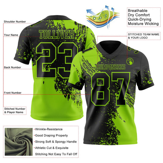 Custom Black Neon Green 3D Pattern Abstract Brush Stroke Mesh Authentic Football Jersey