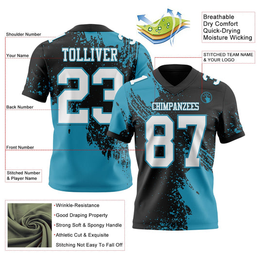Custom Black White-Panther Blue 3D Pattern Abstract Brush Stroke Mesh Authentic Football Jersey