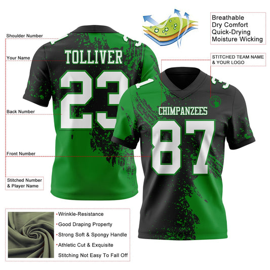 Custom Black White-Grass Green 3D Pattern Abstract Brush Stroke Mesh Authentic Football Jersey