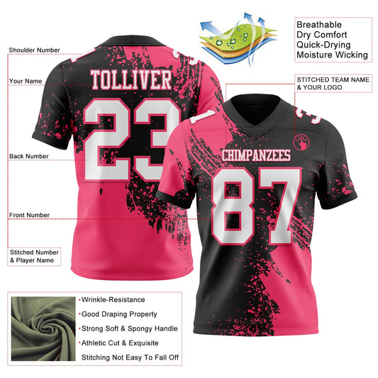 Custom Black White-Neon Pink 3D Pattern Abstract Brush Stroke Mesh Authentic Football Jersey