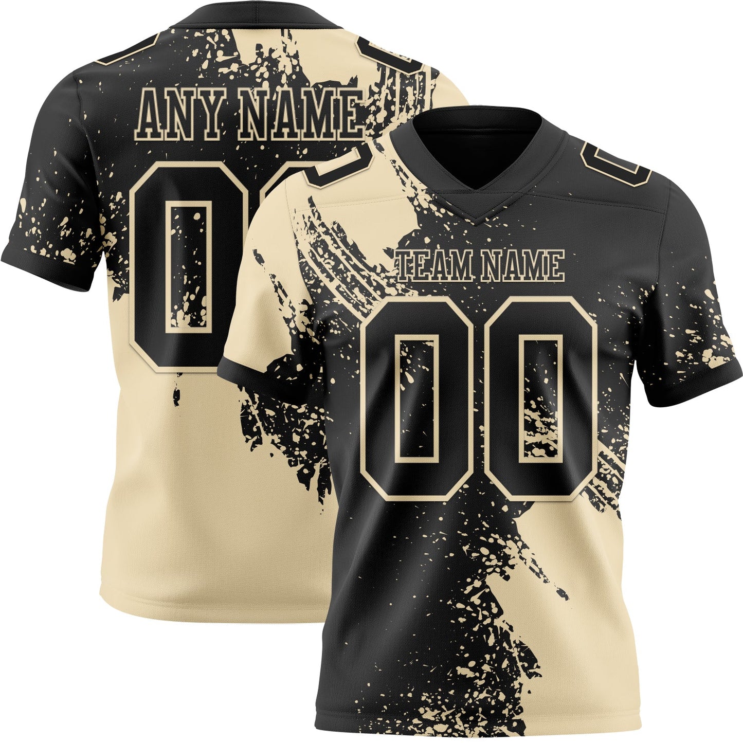 Custom Black Cream 3D Pattern Abstract Brush Stroke Mesh Authentic Football Jersey