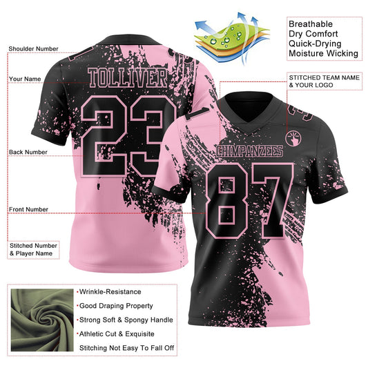 Custom Black Light Pink 3D Pattern Abstract Brush Stroke Mesh Authentic Football Jersey