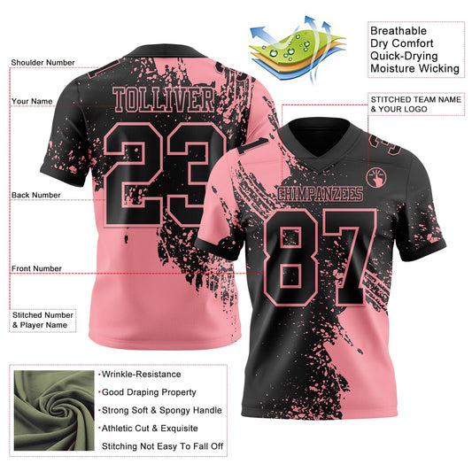 Custom Black Medium Pink 3D Pattern Abstract Brush Stroke Mesh Authentic Football Jersey