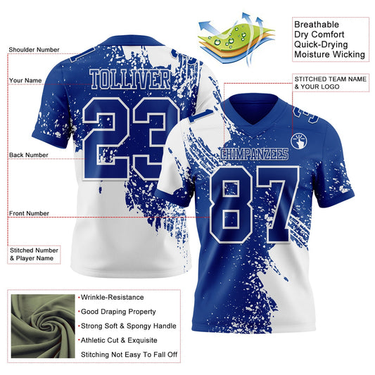 Custom Royal White 3D Pattern Abstract Brush Stroke Mesh Authentic Football Jersey