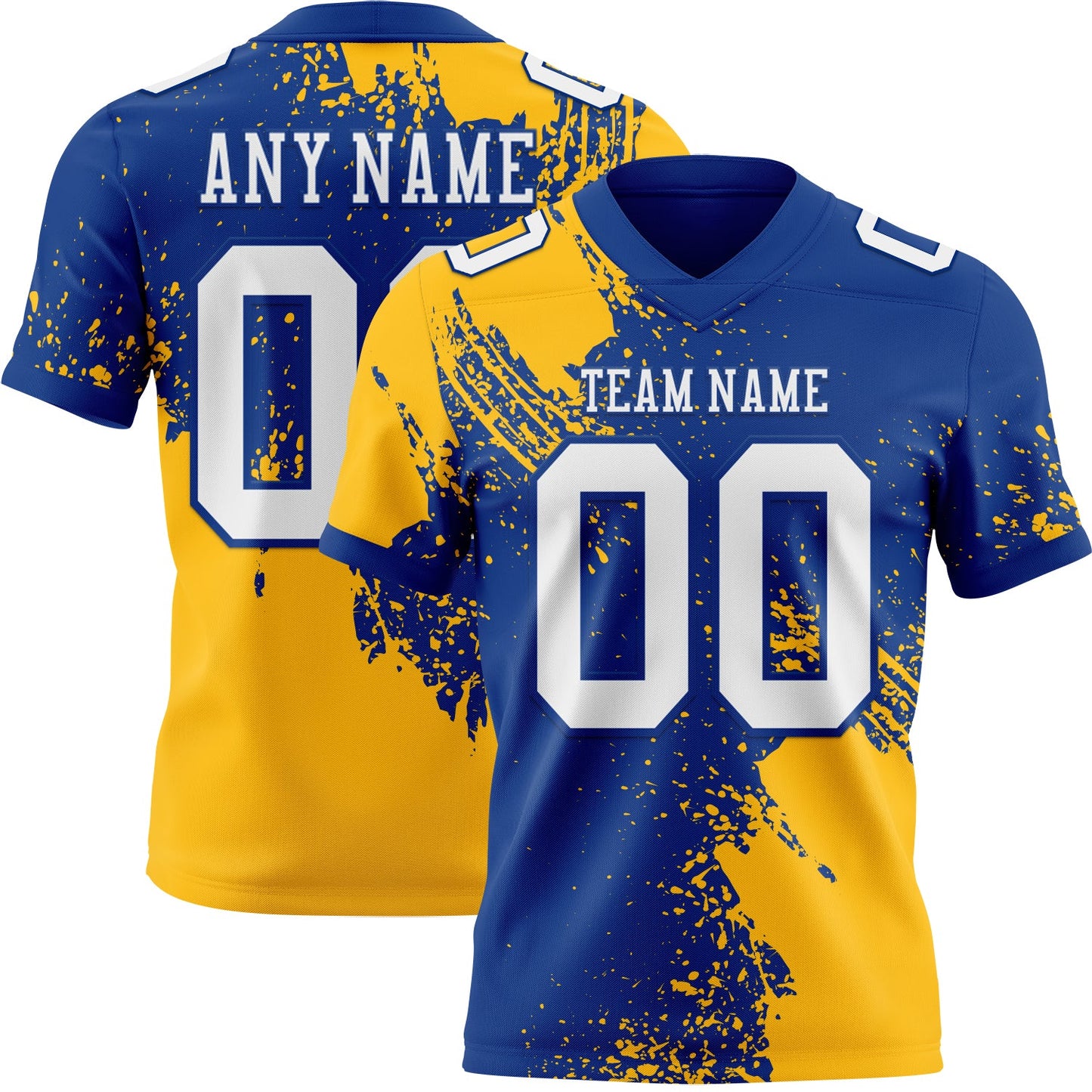 Custom Royal White-Gold 3D Pattern Abstract Brush Stroke Mesh Authentic Football Jersey