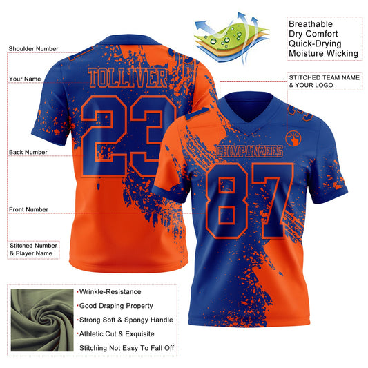 Custom Royal Orange 3D Pattern Abstract Brush Stroke Mesh Authentic Football Jersey