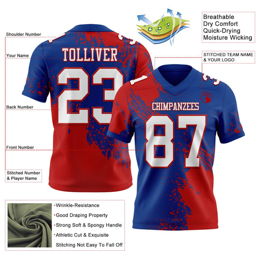 Custom Royal White-Red 3D Pattern Abstract Brush Stroke Mesh Authentic Football Jersey