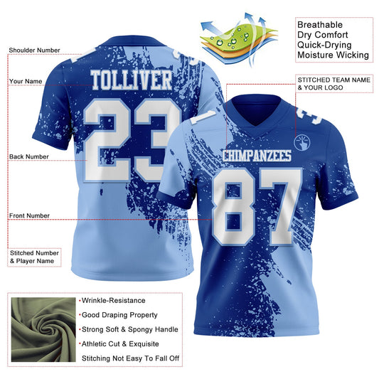 Custom Royal White-Light Blue 3D Pattern Abstract Brush Stroke Mesh Authentic Football Jersey