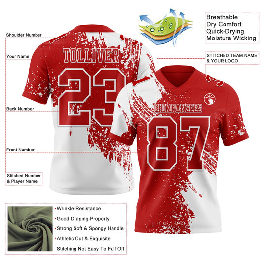 Custom Red White 3D Pattern Abstract Brush Stroke Mesh Authentic Football Jersey