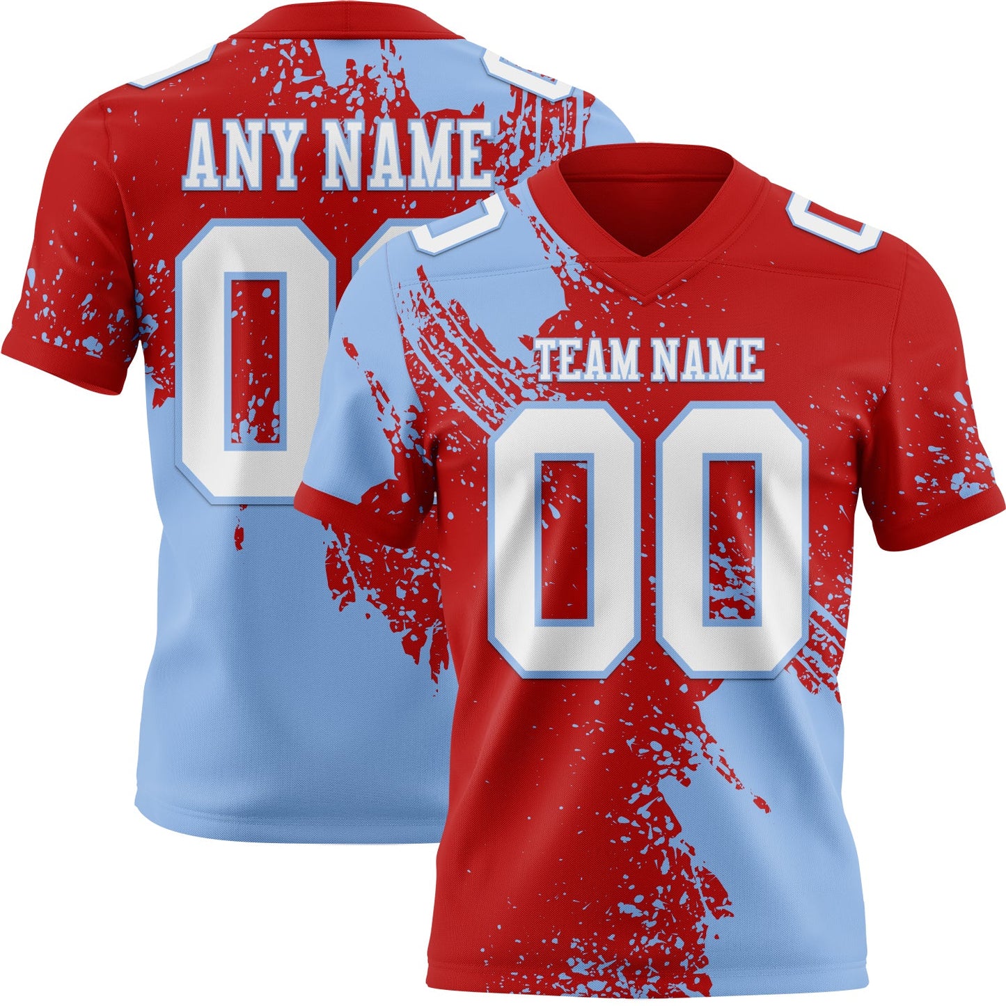 Custom Red White-Light Blue 3D Pattern Abstract Brush Stroke Mesh Authentic Football Jersey