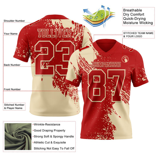Custom Red Cream 3D Pattern Abstract Brush Stroke Mesh Authentic Football Jersey