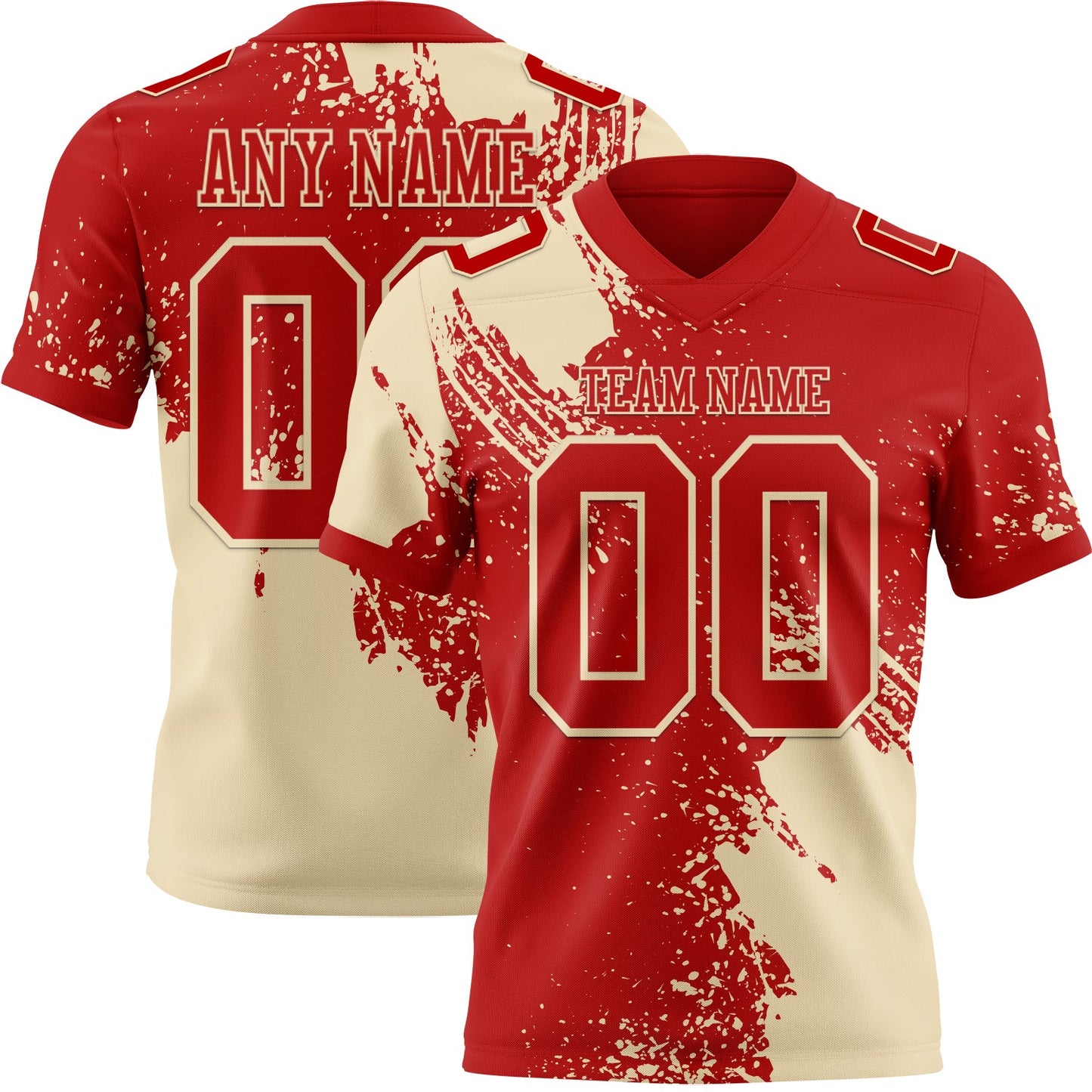 Custom Red Cream 3D Pattern Abstract Brush Stroke Mesh Authentic Football Jersey