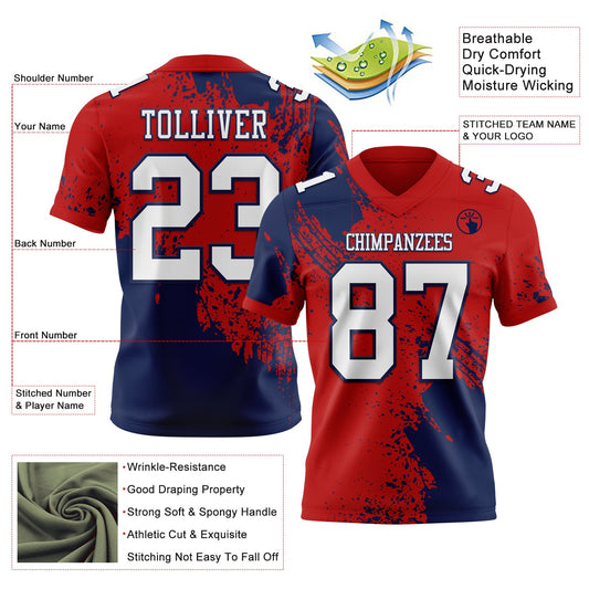 Custom Red White-Navy 3D Pattern Abstract Brush Stroke Mesh Authentic Football Jersey