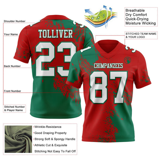 Custom Red White-Kelly Green 3D Pattern Abstract Brush Stroke Mesh Authentic Football Jersey