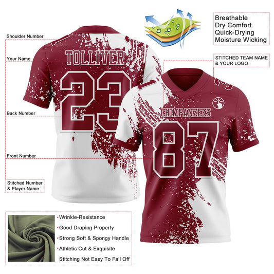 Custom Crimson White 3D Pattern Abstract Brush Stroke Mesh Authentic Football Jersey