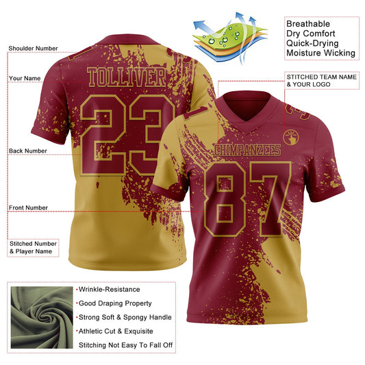 Custom Crimson Old Gold 3D Pattern Abstract Brush Stroke Mesh Authentic Football Jersey