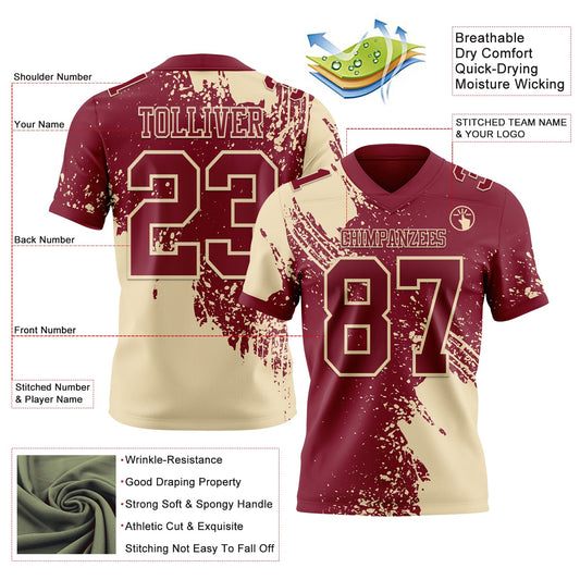Custom Crimson Cream 3D Pattern Abstract Brush Stroke Mesh Authentic Football Jersey
