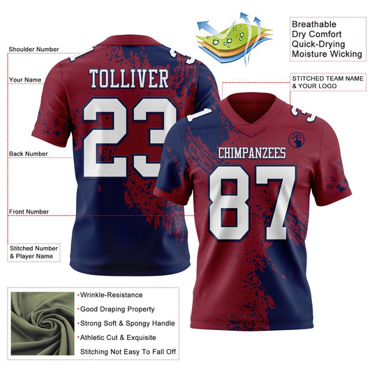 Custom Crimson White-Navy 3D Pattern Abstract Brush Stroke Mesh Authentic Football Jersey