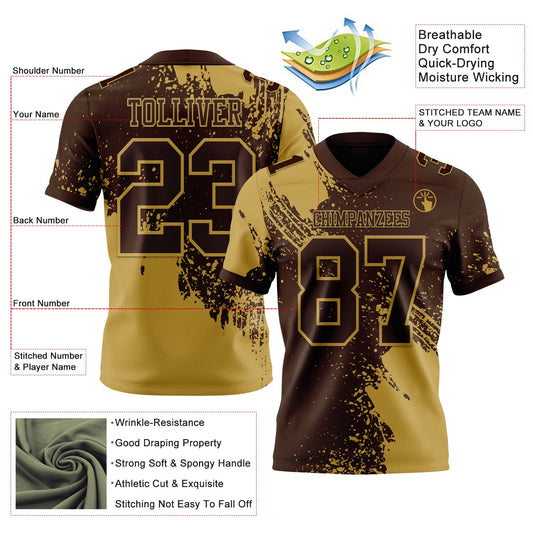 Custom Brown Old Gold 3D Pattern Abstract Brush Stroke Mesh Authentic Football Jersey