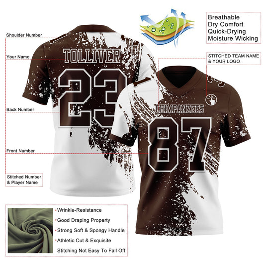 Custom Brown White 3D Pattern Abstract Brush Stroke Mesh Authentic Football Jersey