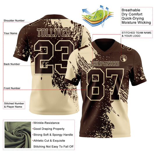 Custom Brown Cream 3D Pattern Abstract Brush Stroke Mesh Authentic Football Jersey