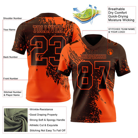 Custom Brown Orange 3D Pattern Abstract Brush Stroke Mesh Authentic Football Jersey