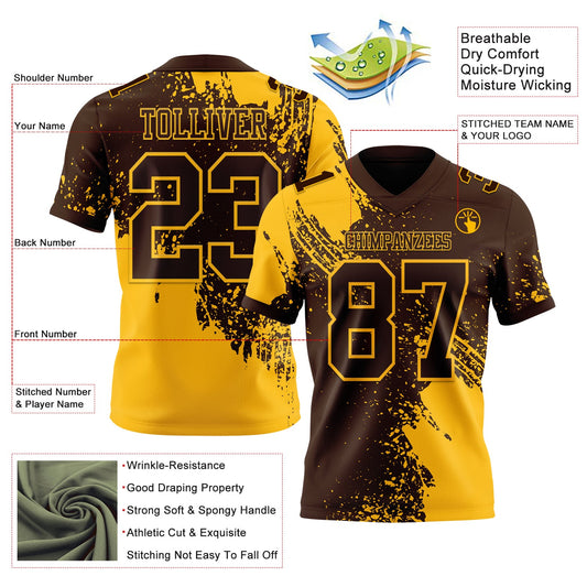 Custom Brown Gold 3D Pattern Abstract Brush Stroke Mesh Authentic Football Jersey