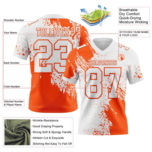 Custom White Orange 3D Pattern Abstract Brush Stroke Mesh Authentic Football Jersey