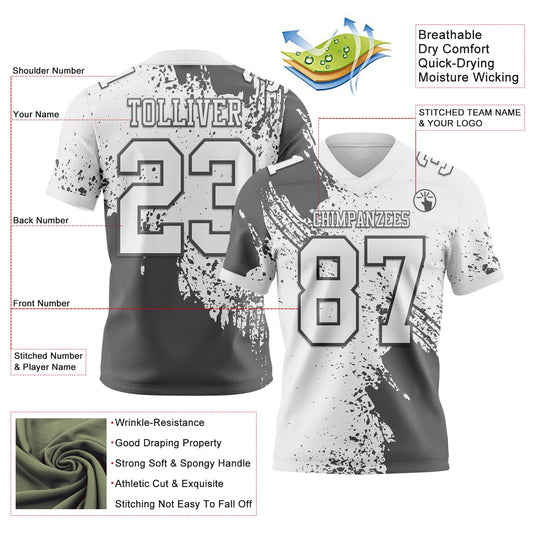 Custom White Steel Gray 3D Pattern Abstract Brush Stroke Mesh Authentic Football Jersey