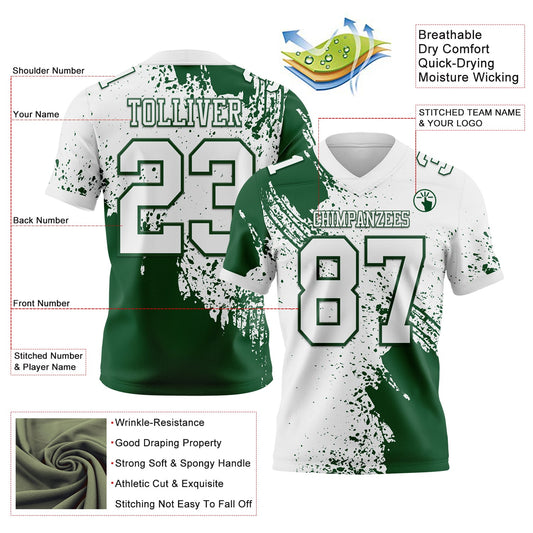 Custom White Green 3D Pattern Abstract Brush Stroke Mesh Authentic Football Jersey