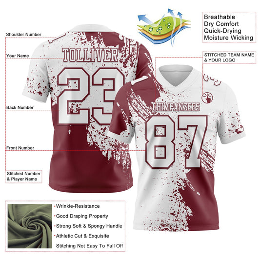 Custom White Burgundy 3D Pattern Abstract Brush Stroke Mesh Authentic Football Jersey
