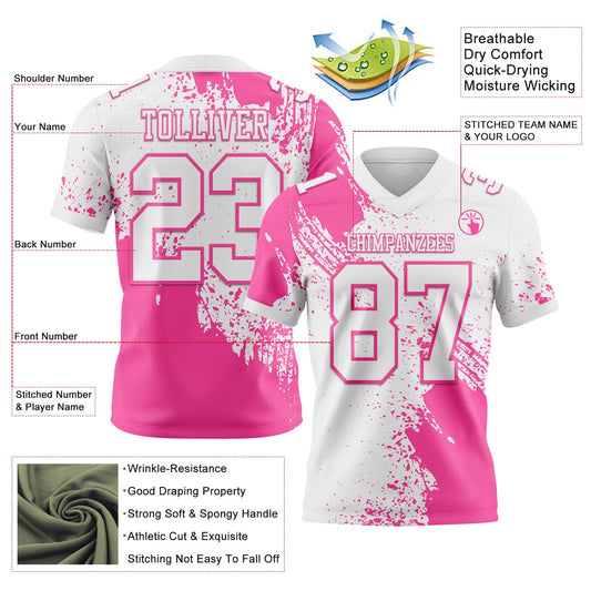 Custom White Pink 3D Pattern Abstract Brush Stroke Mesh Authentic Football Jersey