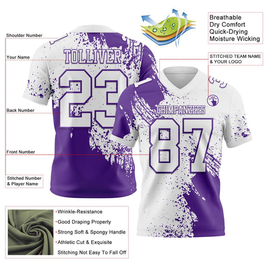 Custom White Purple 3D Pattern Abstract Brush Stroke Mesh Authentic Football Jersey
