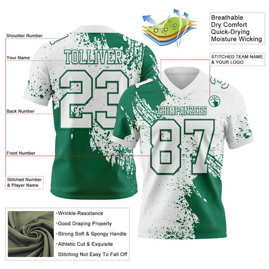 Custom White Kelly Green 3D Pattern Abstract Brush Stroke Mesh Authentic Football Jersey