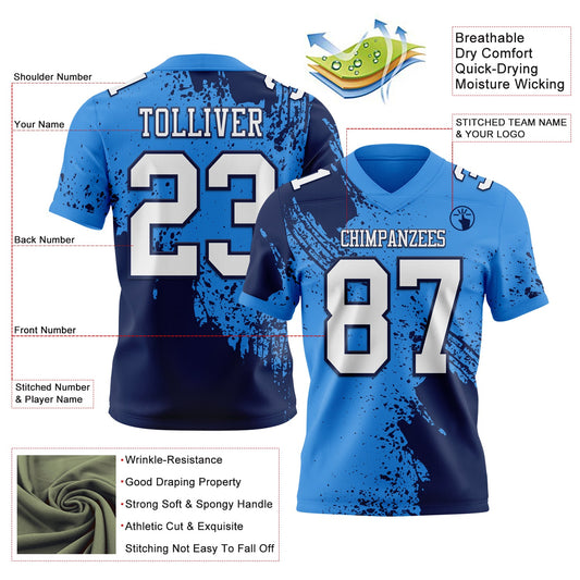 Custom Powder Blue White-Navy 3D Pattern Abstract Brush Stroke Mesh Authentic Football Jersey
