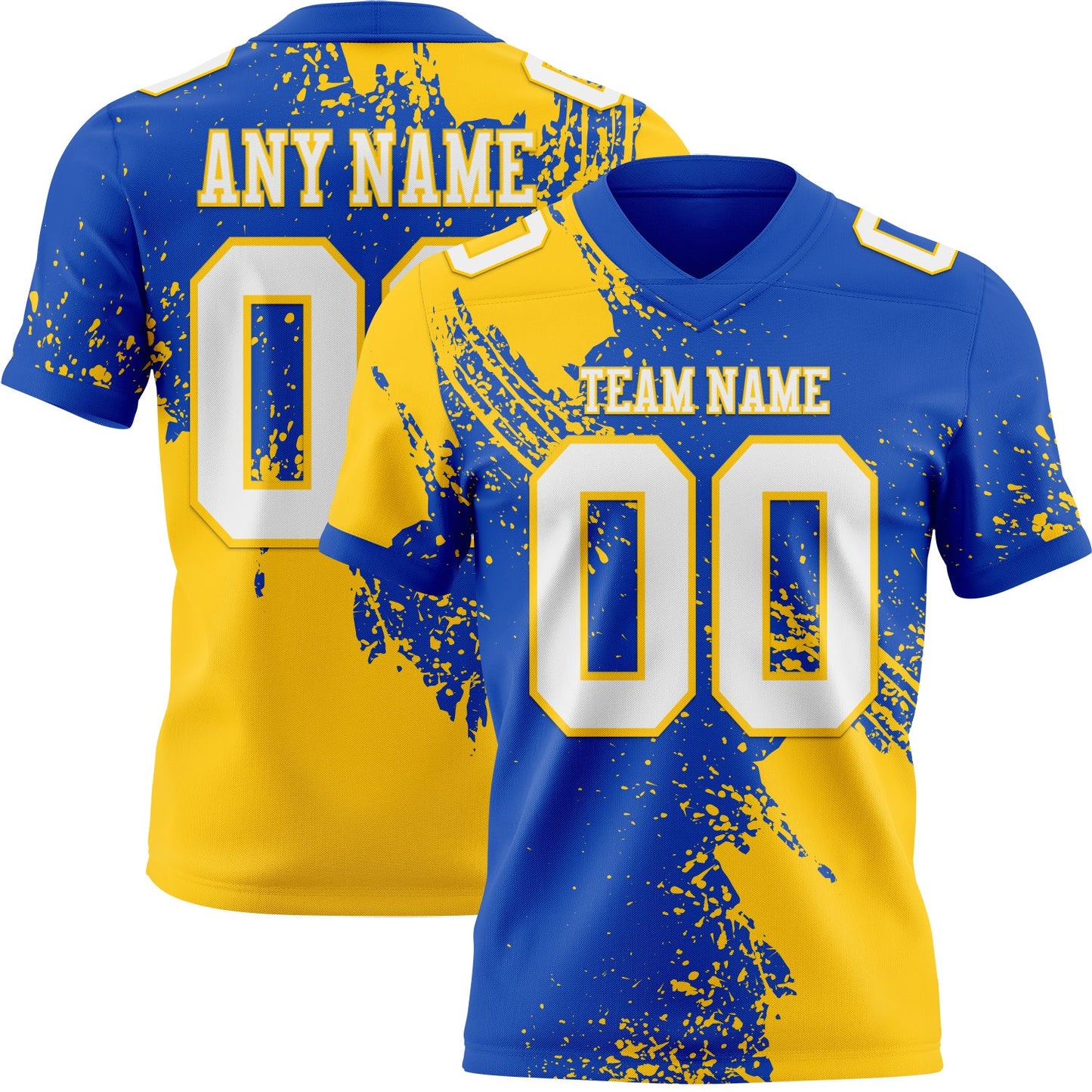 Custom Thunder Blue White-Yellow 3D Pattern Abstract Brush Stroke Mesh Authentic Football Jersey