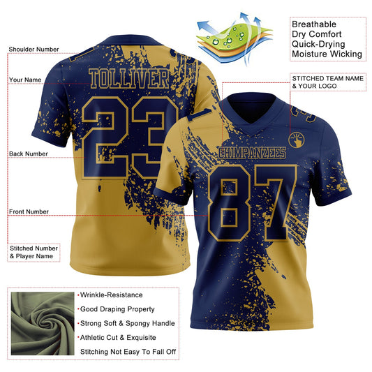 Custom Navy Old Gold 3D Pattern Abstract Brush Stroke Mesh Authentic Football Jersey