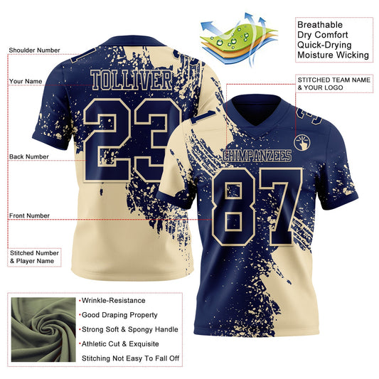 Custom Navy Cream 3D Pattern Abstract Brush Stroke Mesh Authentic Football Jersey