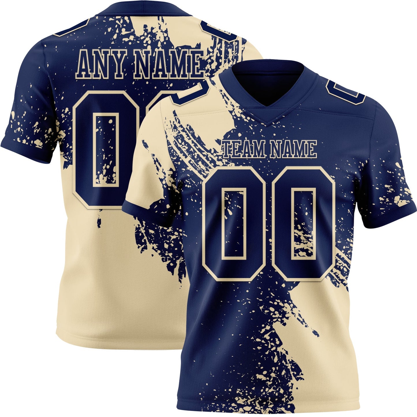 Custom Navy Cream 3D Pattern Abstract Brush Stroke Mesh Authentic Football Jersey