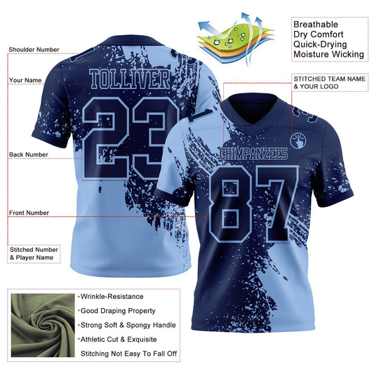 Custom Navy Light Blue 3D Pattern Abstract Brush Stroke Mesh Authentic Football Jersey
