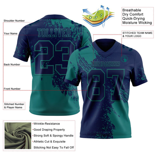 Custom Navy Teal 3D Pattern Abstract Brush Stroke Mesh Authentic Football Jersey