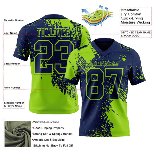 Custom Navy Neon Green 3D Pattern Abstract Brush Stroke Mesh Authentic Football Jersey
