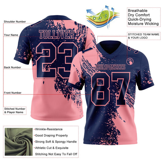 Custom Navy Medium Pink 3D Pattern Abstract Brush Stroke Mesh Authentic Football Jersey