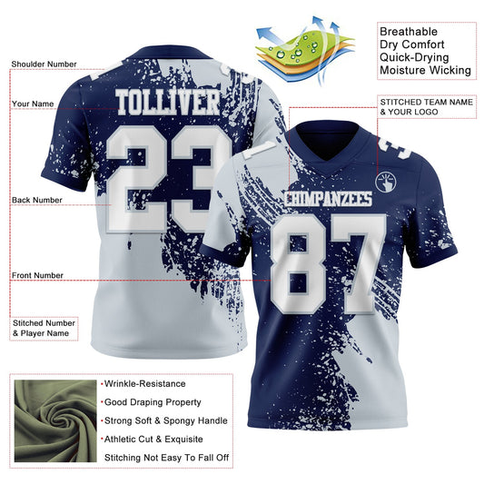 Custom Navy White-Silver 3D Pattern Abstract Brush Stroke Mesh Authentic Football Jersey