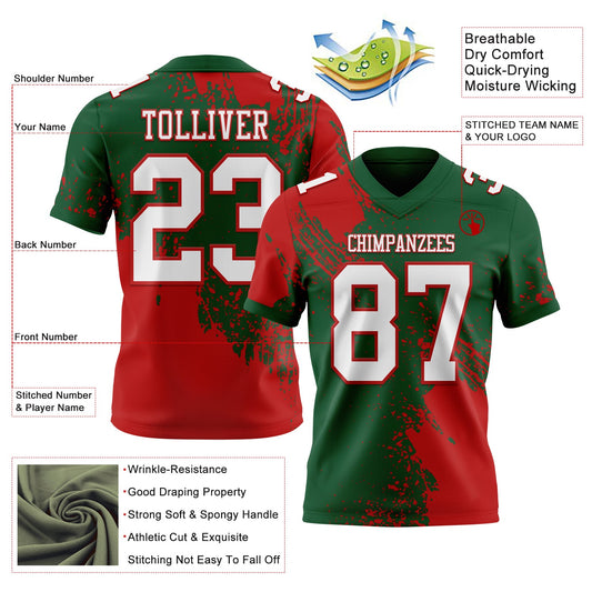 Custom Green White-Red 3D Pattern Abstract Brush Stroke Mesh Authentic Football Jersey