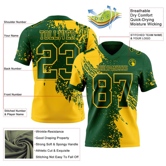 Custom Green Yellow 3D Pattern Abstract Brush Stroke Mesh Authentic Football Jersey