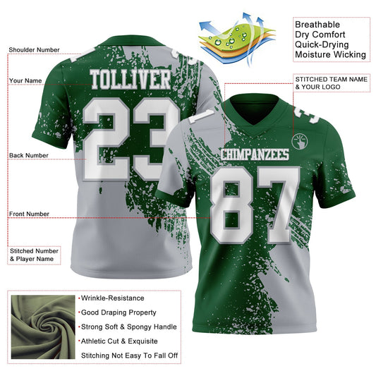 Custom Green White-Gray 3D Pattern Abstract Brush Stroke Mesh Authentic Football Jersey