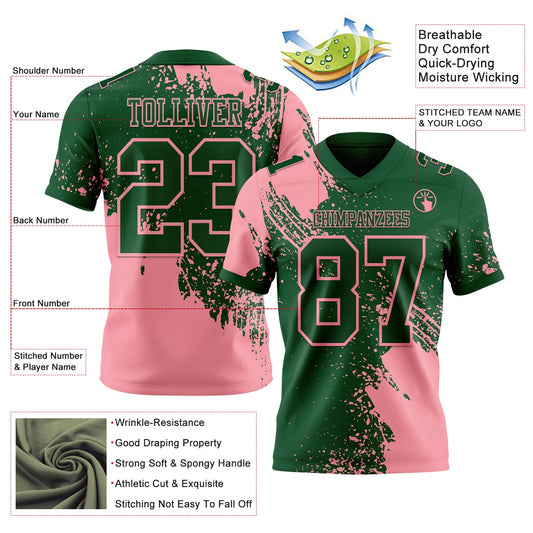 Custom Green Medium Pink 3D Pattern Abstract Brush Stroke Mesh Authentic Football Jersey