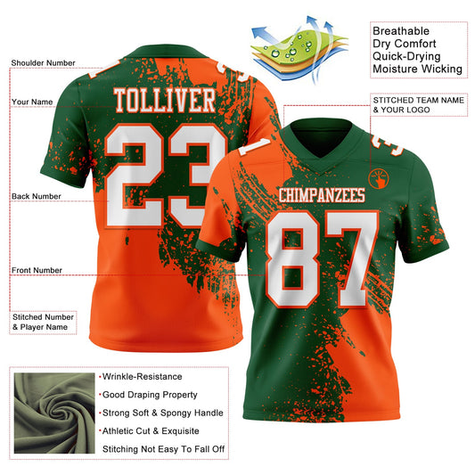 Custom Green White-Orange 3D Pattern Abstract Brush Stroke Mesh Authentic Football Jersey